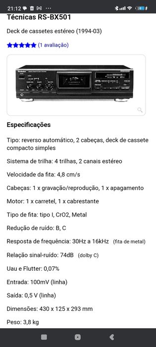 Deck cassetes Technics RS bx-501