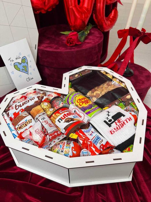 Подарунок на 14 ЛЮТОГО! Бокс з солодощами, смаколиками, шоколадний