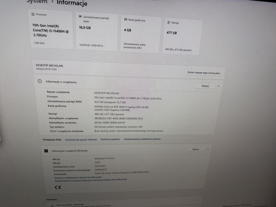 Laptop MSI katana gf76 11ud