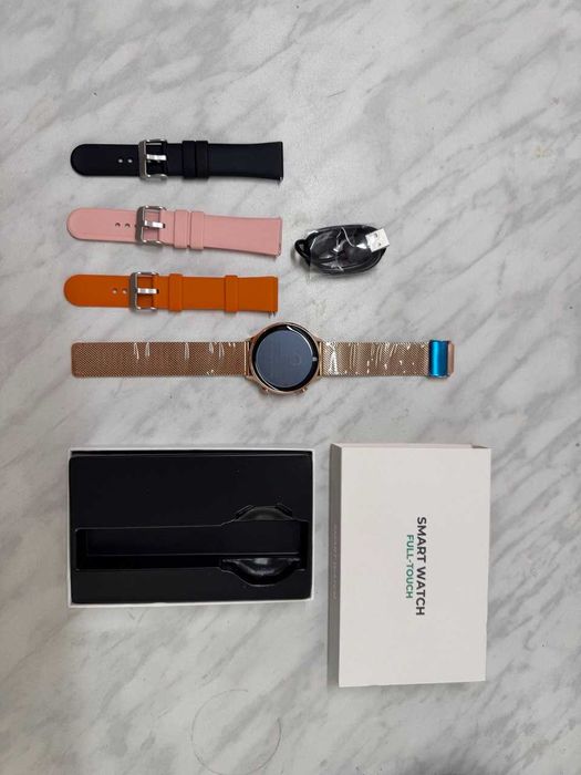 NOWY Smartwatch damski złoty wodoodporny PL menu rozmowy + 4 paski