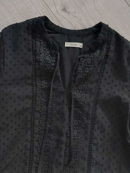 Bluzka tunika czarna boho Reserved zwiewna falbanka 36 S