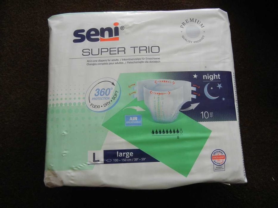 Pampersy pieluchomajtki Seni Super Trio 20 sztuk rozmiar L, dzień/noc