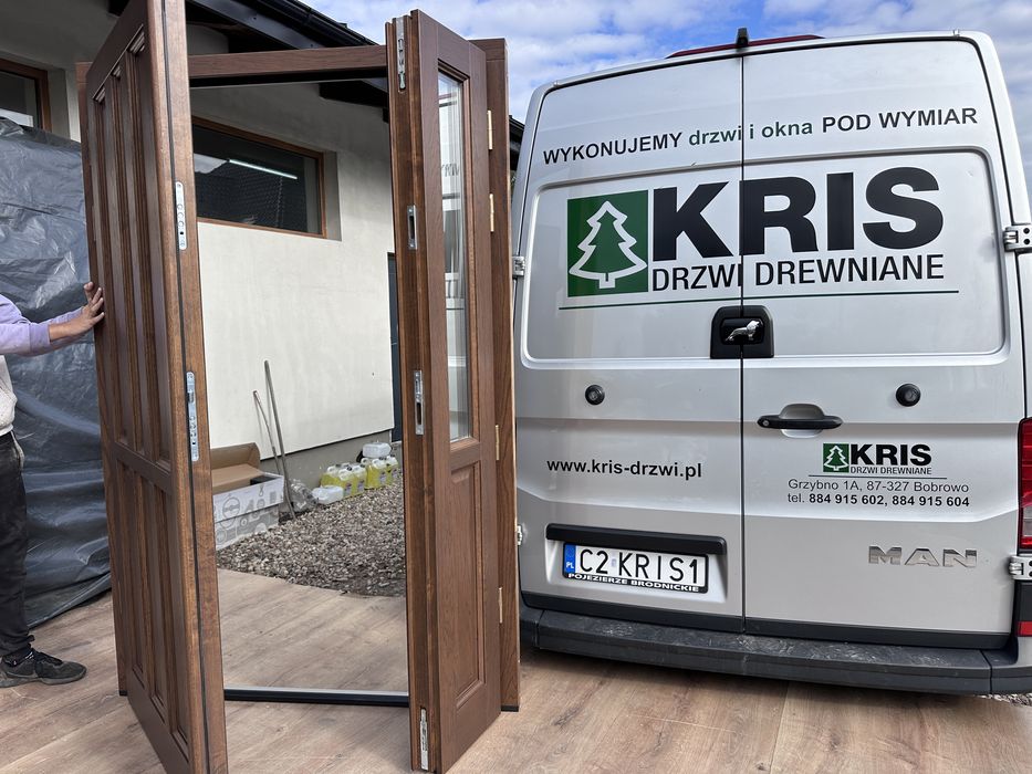 Drzwi wejściowe zewnętrzne drewniane dwuskrzydłowe dębowe cała Polska