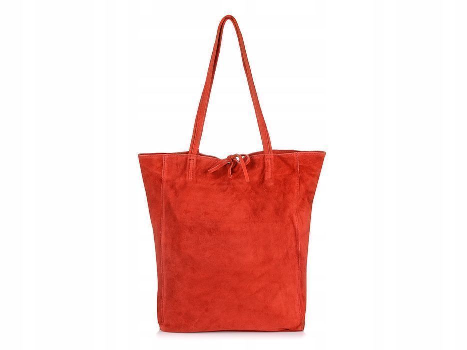 Damska Włoska Skórzana Torebka torba Worek Troczki czerwona skóra