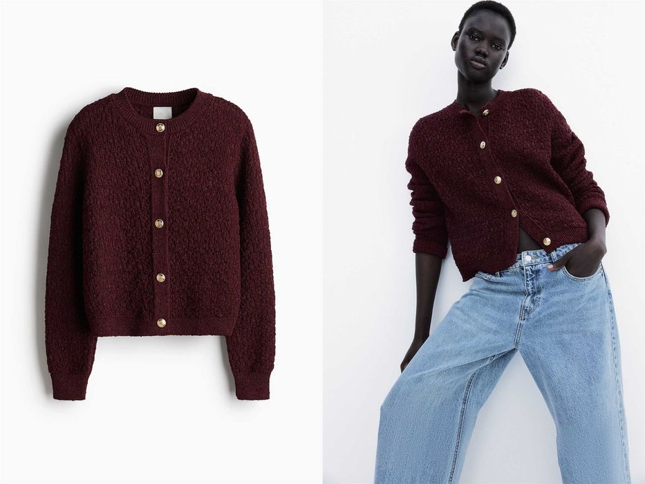 Kardigan sweter w strukturalny splot M burgund nowa kolekcja PROMOCJA