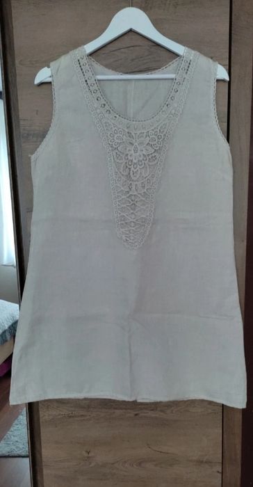 Krótka sukienka/ tunika M/L na grubych ramiączkach boho