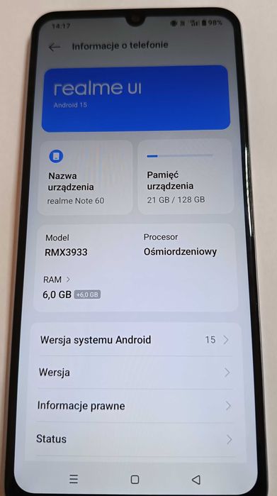 Smartfon Realme note 60 12/128gb. Android 15.