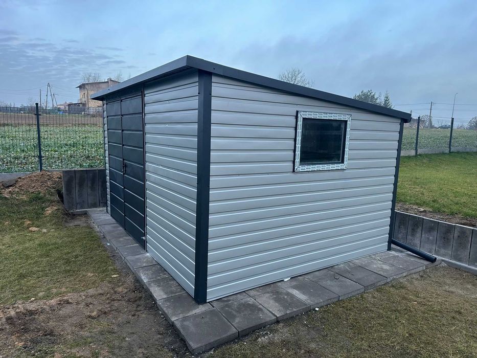 Domek narzędziowy 4m x 2.5m schowek ogrodowy srebrny + grafit