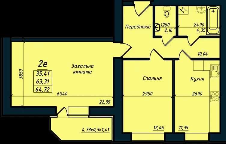 2кім квартира у Зданій Новобудові 68м2. Інд.опалення ШЕВЧЕНКІВСЬКИЙ рн