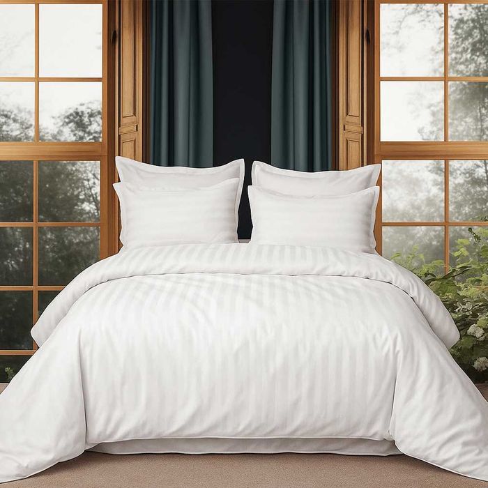 Постільна білизна Страйп Сатин Primavara з простирадлом на резинці
