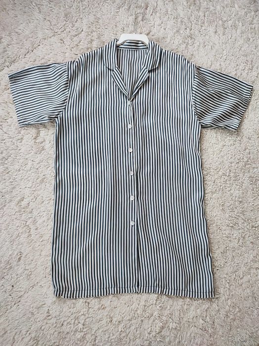 Натуральное 100% шелковое платье рубашка в полоску в бельевом стиле