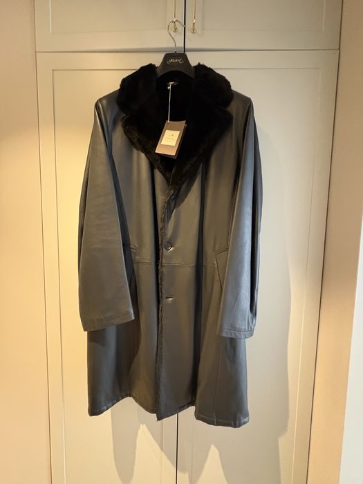 Італійська чоловіча дублянка з натуральної шкіри та хутра, розмір 56