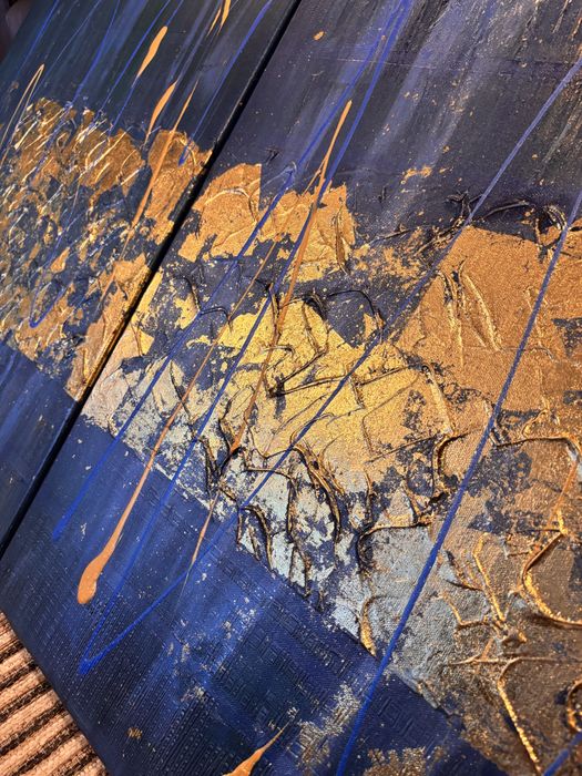 Duży dyptyk w abstrakcyjnym stylu 2X 50x70cm granatowo zielono złoty