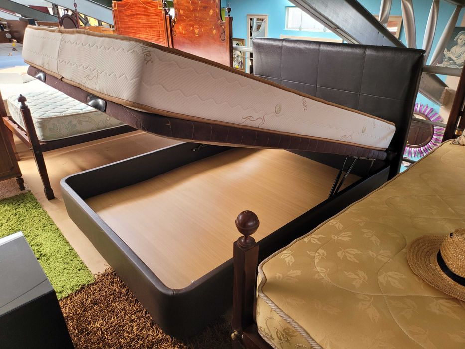 Double bed base with storage, headboard, and mattress – Complete set64409328522753123