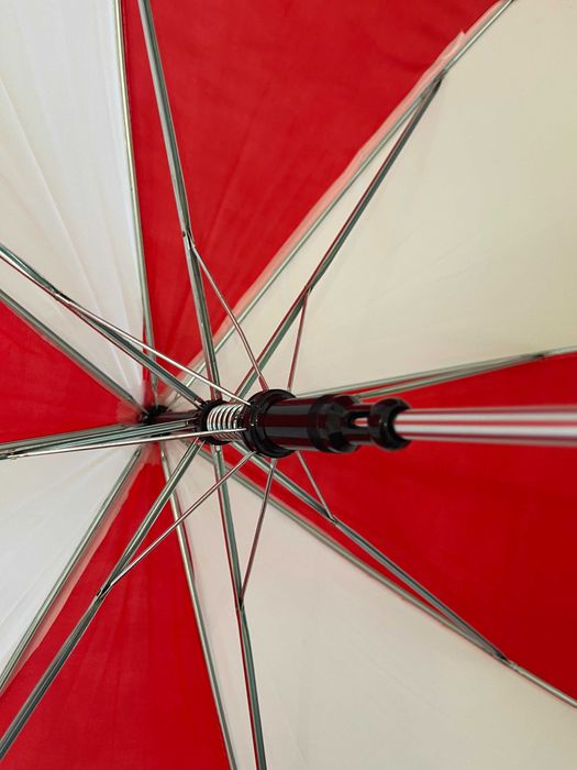 Guarda-chuva vermelho/branco logótipo "J'achète au marché de Gonesse"