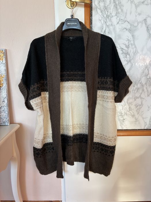 Kid Moher wełna s/m sweter kardigan norweskie wzory aspen we wzory ciepły brązowy czarny beżowy zimowy narzutka peleryna moherowy gruby