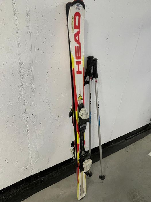 Narty head dziecięce, buty narciarskie rozmiar 25,5 + kije
