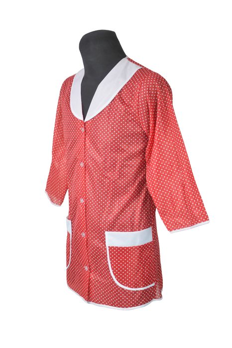 fartuch damski z rękawem 3/4 czerwony w kropki