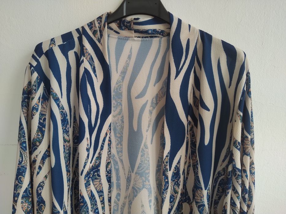 Kimono Étnico/Zebra Azul e Creme – Made in Italy - Tamanho Único - Novo!
