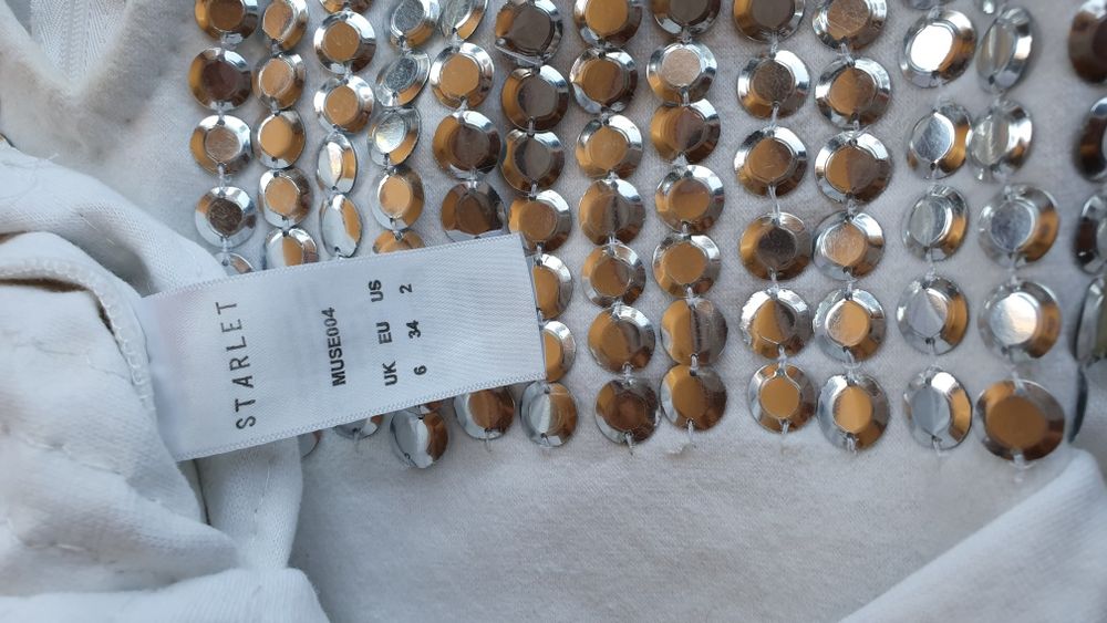 Starlet śliczna sukienka bogato zdobiona ekskluzywna cekiny XS S