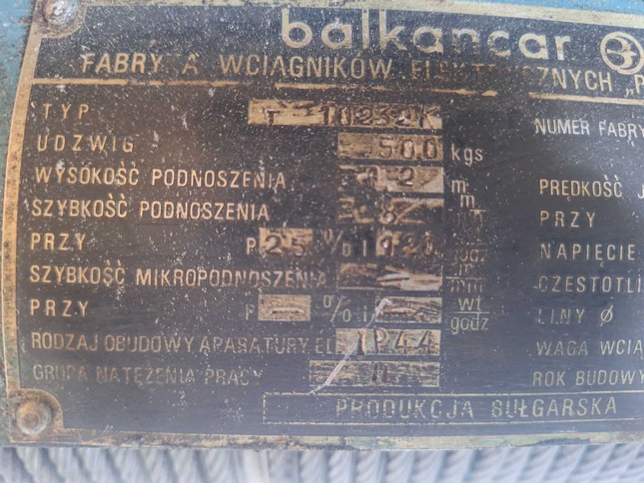 Wciągarka suwnicy BALCANCAR 0,5 T