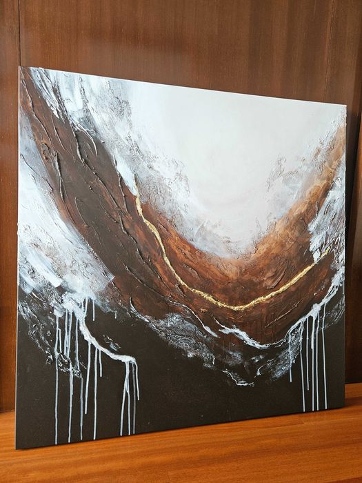 Quadro abstrato com folha dourada