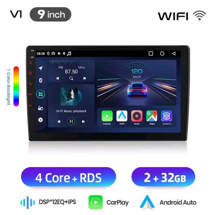 Rádio 9" Android Fiat Linea Punto EVO 2012 a 2015 CarPlay Android Auto 2/32GB (novo)