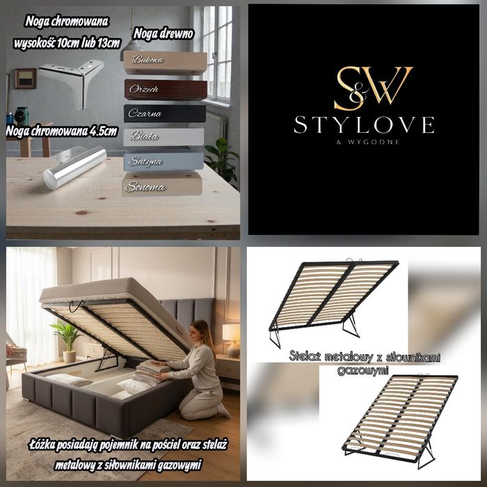 Łóżka tapicerowane z pojemnikiem na pościel stelaż metalowy