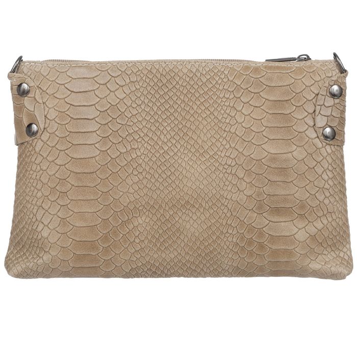 VERA PELLE torebka skórzana listonoszka kroko z paskiem V487 c.beżowa