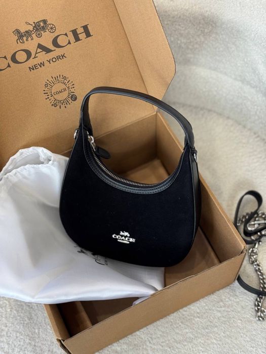 Сумка Coach чорна шкіра та замш