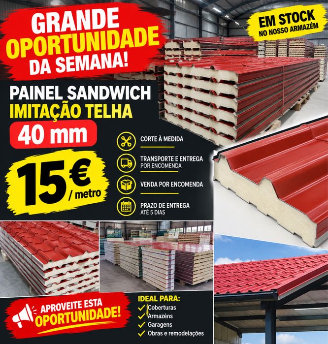 Painel Sandwich Imitação Telha – 15€/m² | Corte e Entrega