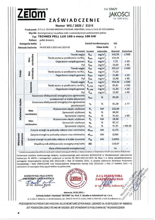 Kocioł piec z podajnikiem na PELLET 100kw 5KLASA Technix Pell Lux