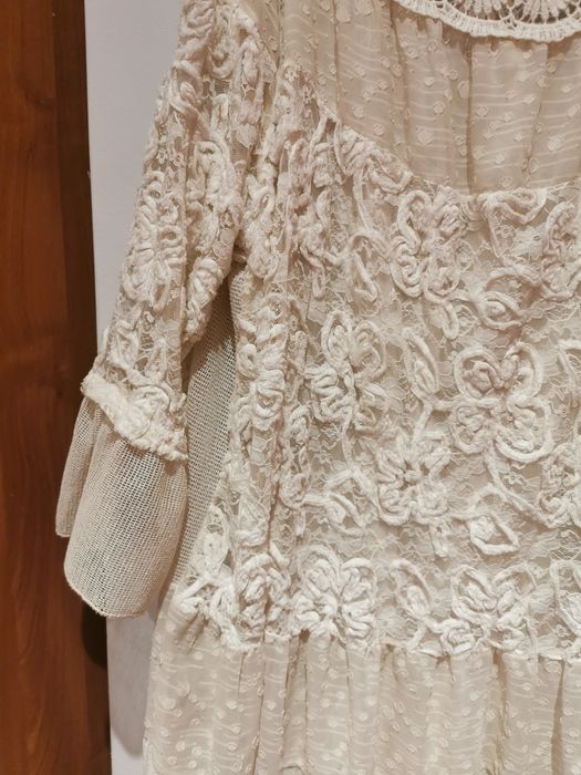 Sukienka kremowa boho oversize koronka