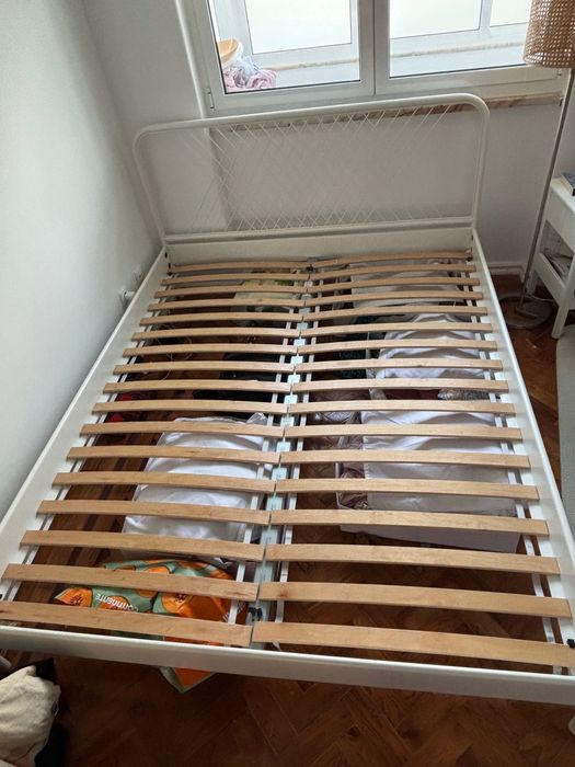 Estrutura Cama Nesttun 160x200cm Branco + Estrado de Ripas