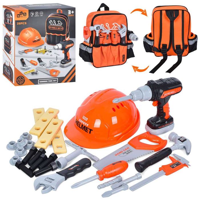 Дитячий набір будівельних інструментів із дрилем у рюкзаку