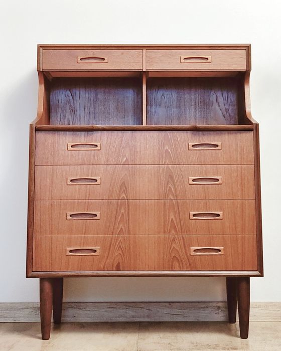 Duński tekowy sekretarzyk biurko Mid Century vintage retro teak Dania