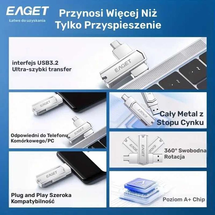 NOWY Pen Drive Eaget CF22 512GB USB-A / USB-C (3.0)