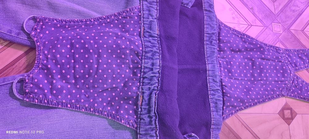 Полукомбінезон джинсовий для дівчинки на флісі 18-24, 92 розмір