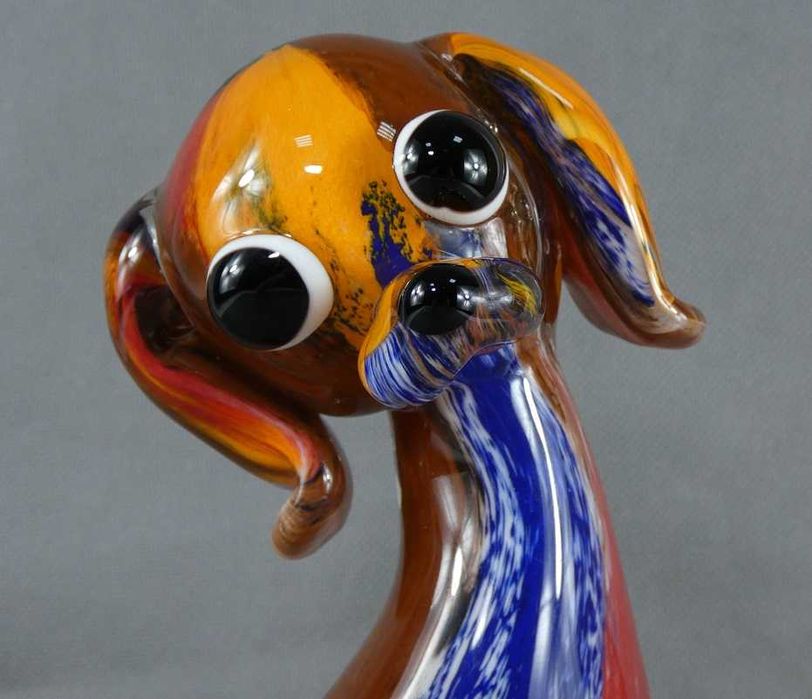 Piękna figura kolorowy PIES siedzący szkło MURANO figurka 30 cm 3,3 kg