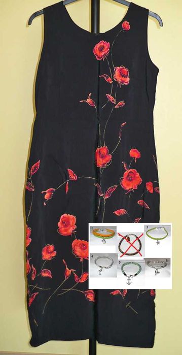 Sukienka czarna w kwiaty, r 40 plus bransoletka gratis