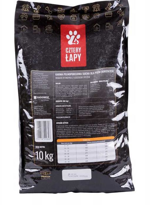 Sucha karma z ryżem, łososiem i indykiem dla psa Cztery Łapy  10kg