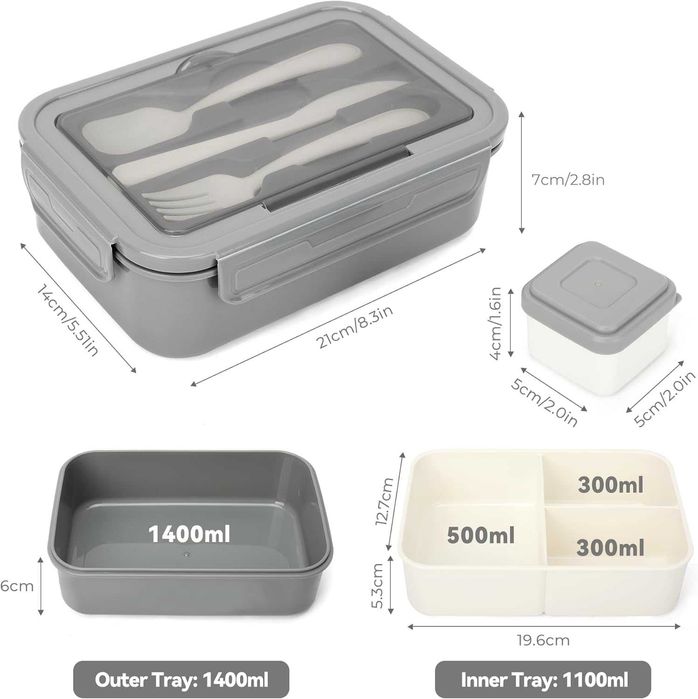 Lunch Box with Cutlery, Removable Divider, and 1400 ml Container64751450654209121