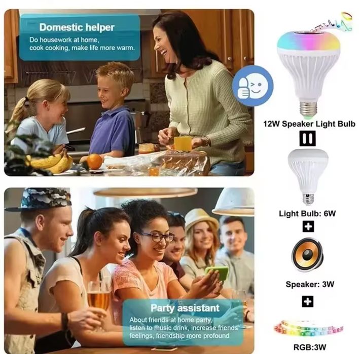 Lâmpada rgb com coluna musica