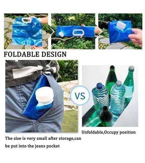 Saco de Água Dobrável Portátil de 5L/10L, para Exterior – Azul – Goeik