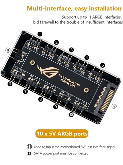 Adaptador hub para ligar até 10 fans no pc, 5v 3pinos