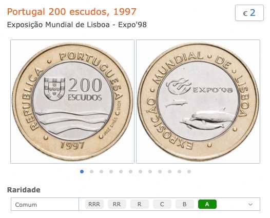 Moedas de escudo comemorativas - Lote de 11 unidades para colecção