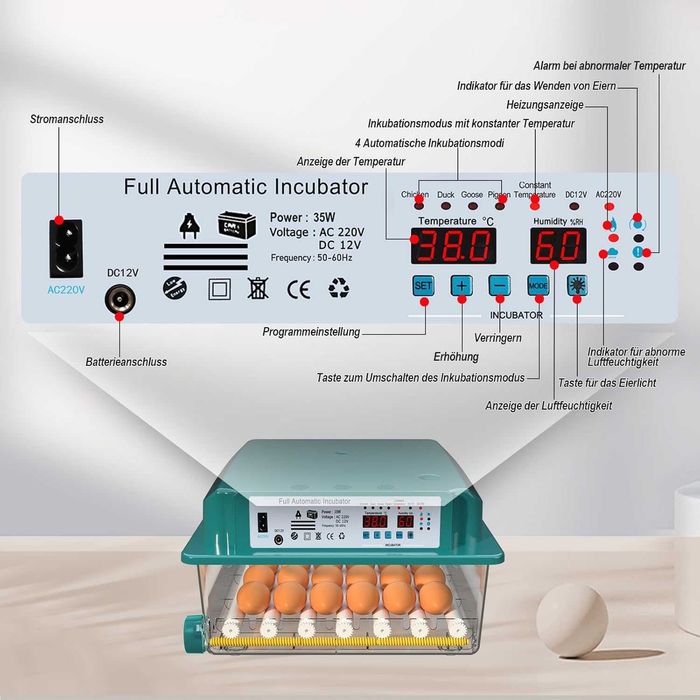 Інкубатора на 24-36 яєць CoInceptus з автомат перевертанням яєць