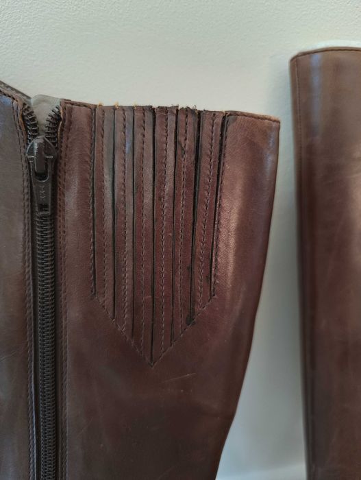 Brązowe skórzane kozaki na obcasie Nine West rozm.39
