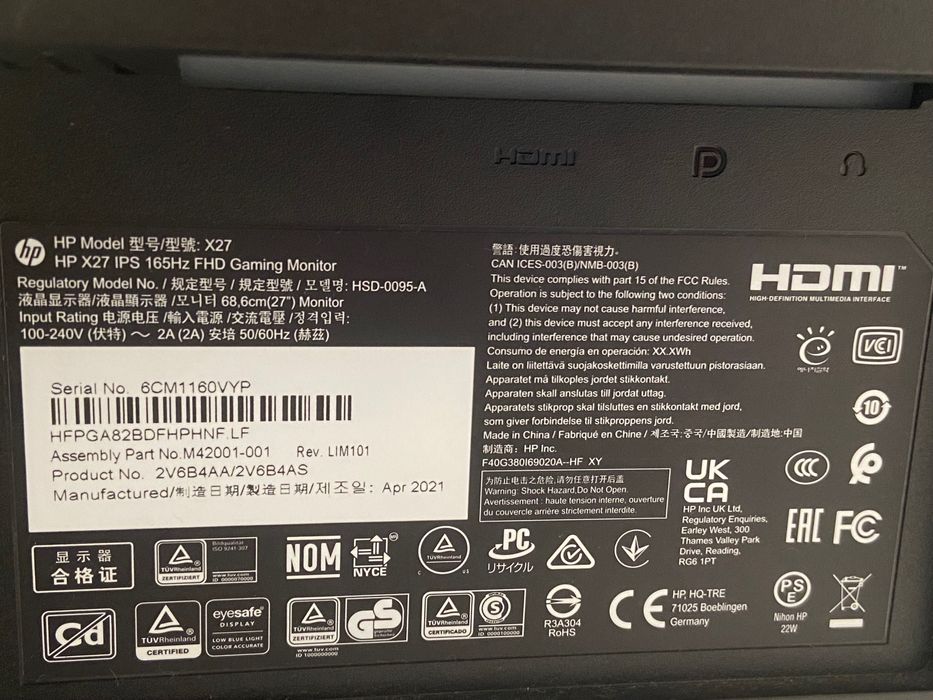 Monitor de Ecrã HP X27 IPS 165Hz FHD Gaming Monitor