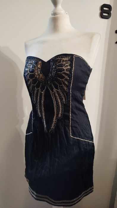 Nowa angielska sexi sukienka skrzydła cekiny UK 10